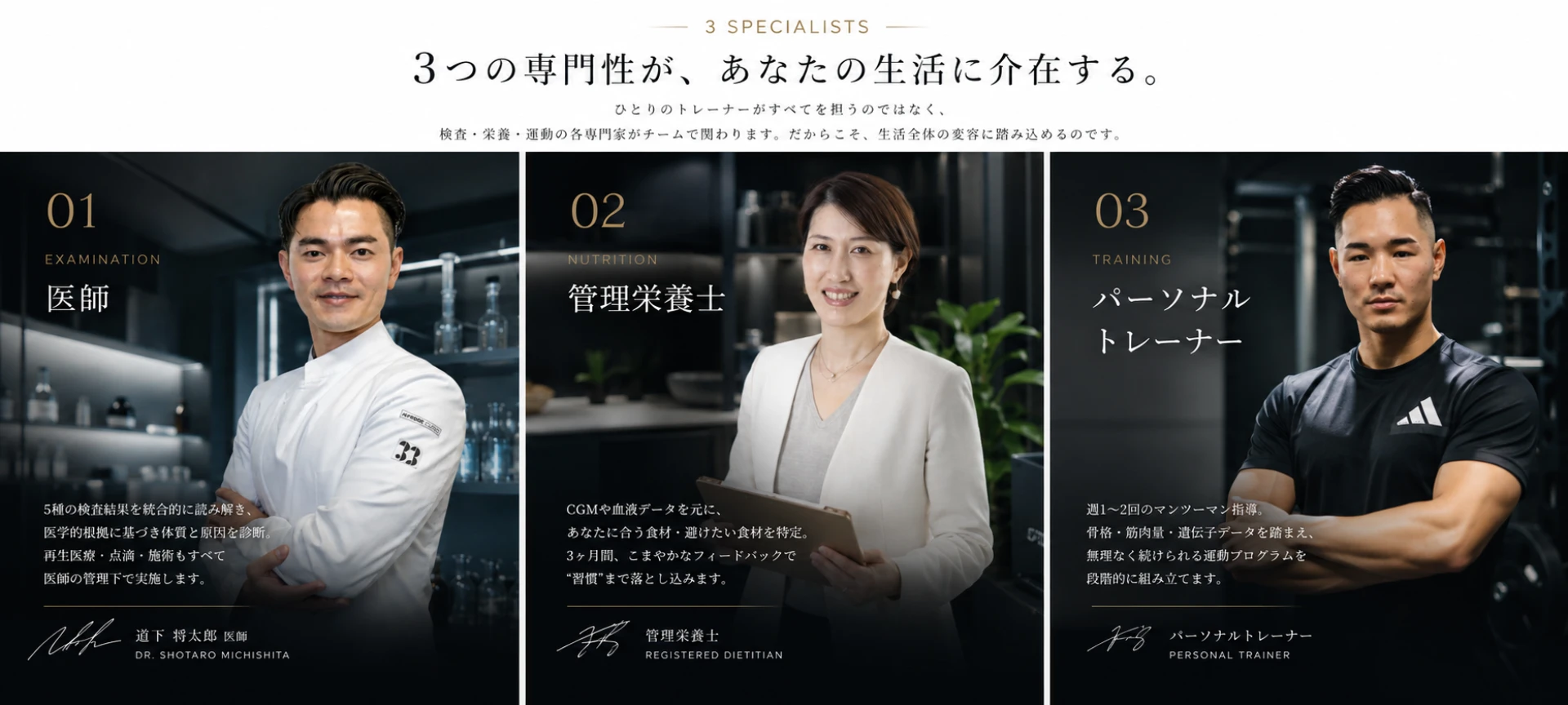 3つの専門性 ／ 医師・管理栄養士・パーソナルトレーナー