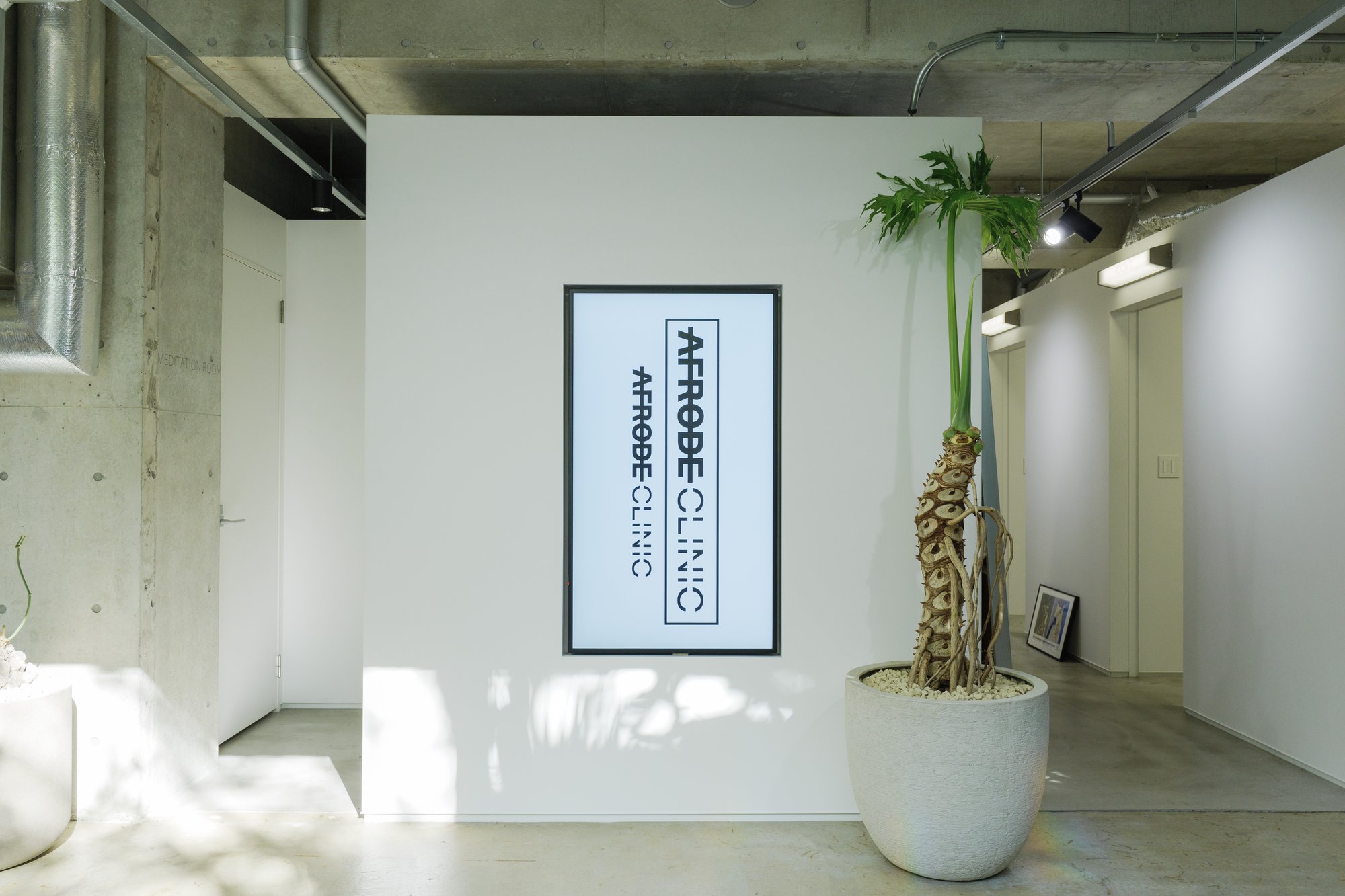 Corridor leading to the treatment rooms and meditation room at AFRODE CLINIC, Tokyo